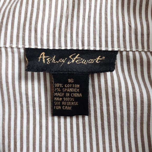 Ashley Stewart Tan Vertical Stripe Sash Tie Button-down Shirt - Picture 12 of 15